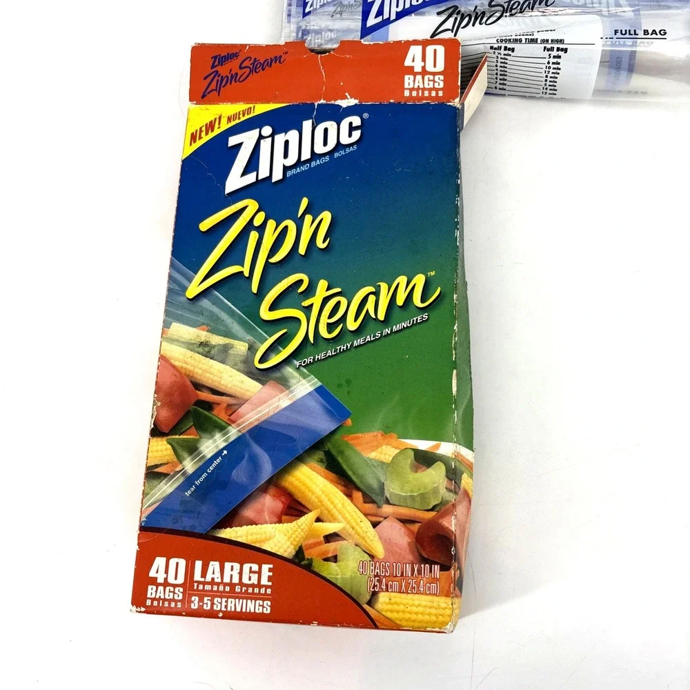 Ziploc Zip'n Steam Cooking Bags Size Large QTY 24 Open Box‎ Discontinued 10x10